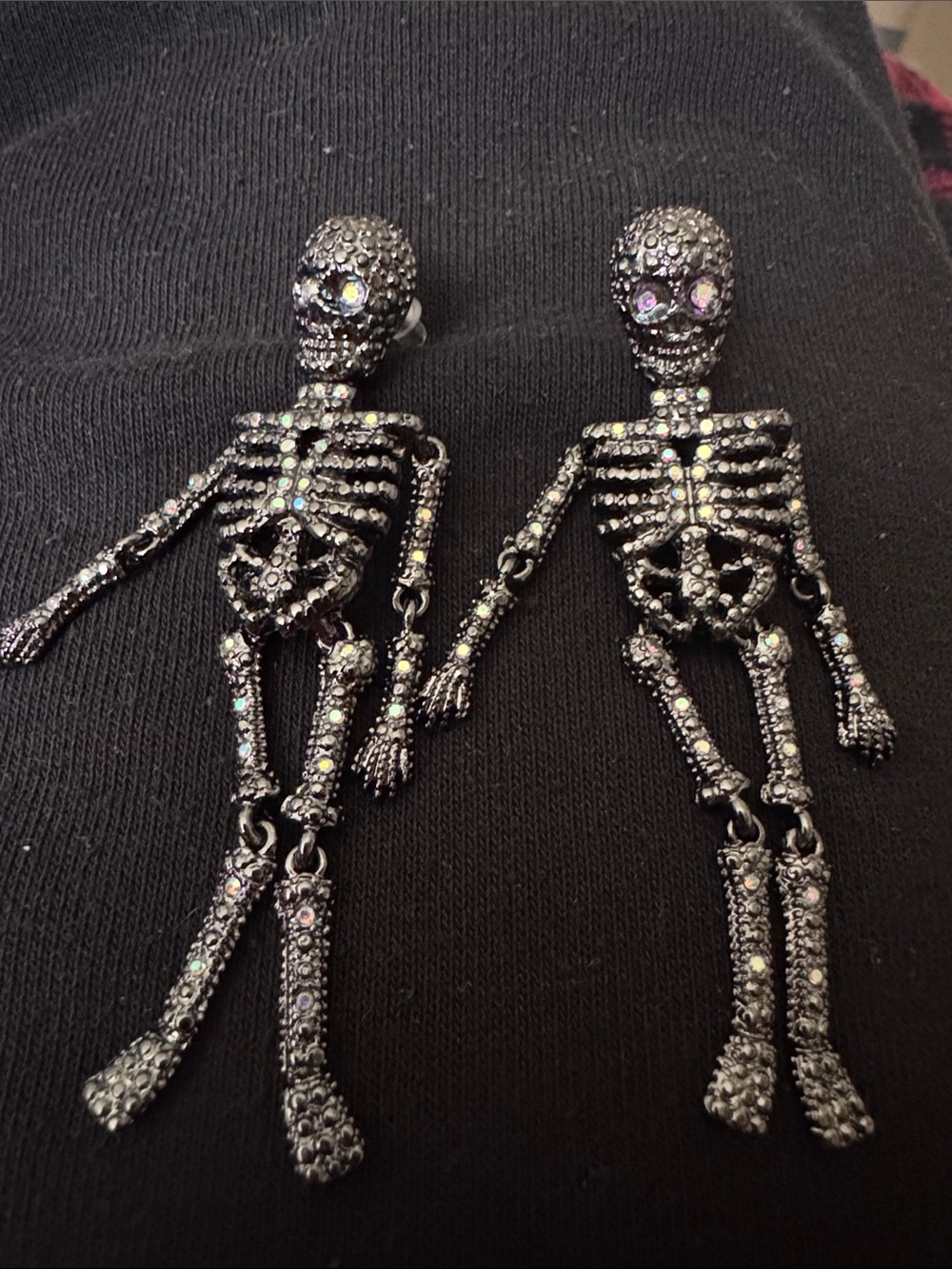 NWT Black Crystal Skeleton Drop Earrings, Halloween Earrings - Picture 5 of 5